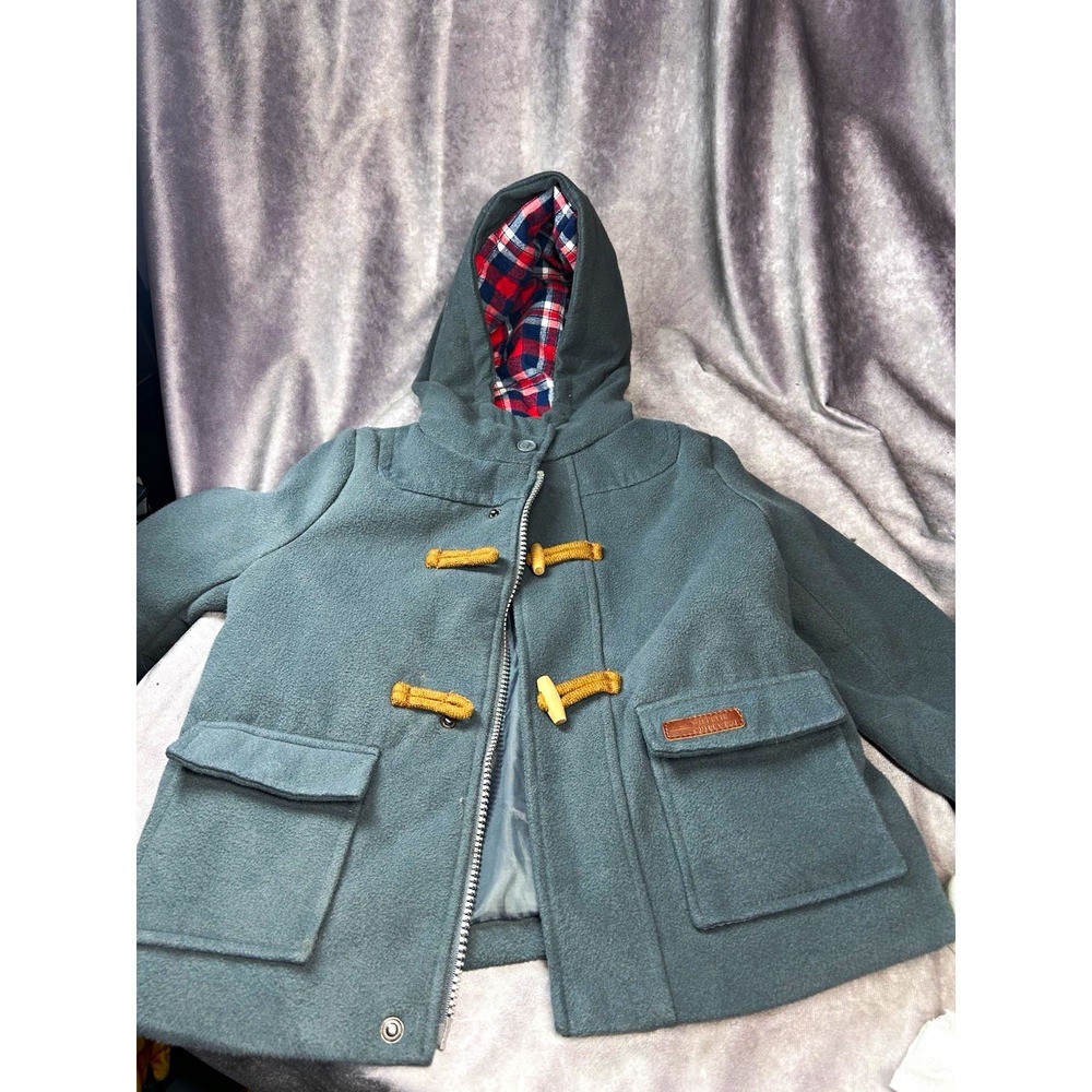 Wippette Kids 2T Hooded Toggle Coat Green Plaid Lined Toddler Jacket
